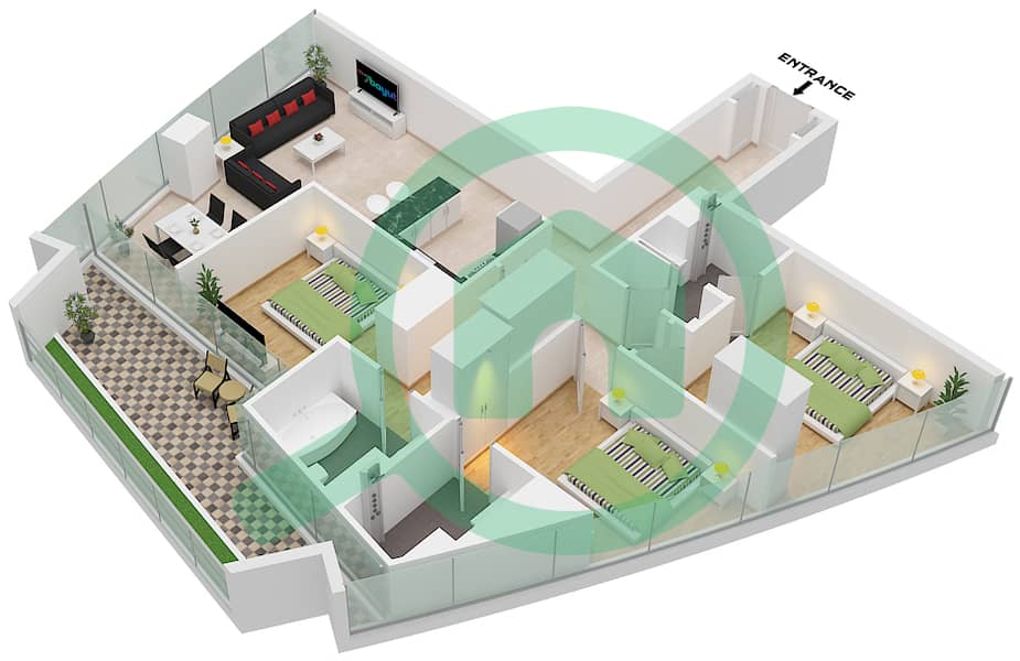 Safa Two by De Grisogono - 2 Bedroom Apartment Type 22 FLOOR 47 Floor plan Type 22 Floor 47 interactive3D