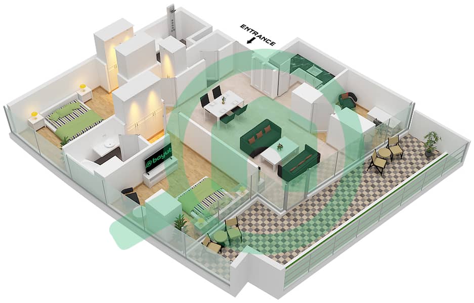 德-格里索诺萨法二号 - 2 卧室公寓类型23 FLOOR 19-20戶型图 Type 23 Floor 19-20 interactive3D