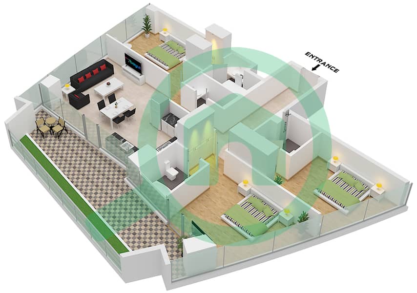 德-格里索诺萨法二号 - 3 卧室公寓类型23 FLOOR 27-28戶型图 Type 23 Floor 27-28 interactive3D