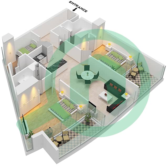 Safa Two by De Grisogono - 2 Bedroom Apartment Type 24 FLOOR 18,45 Floor plan Type 24 Floor 18,45 interactive3D