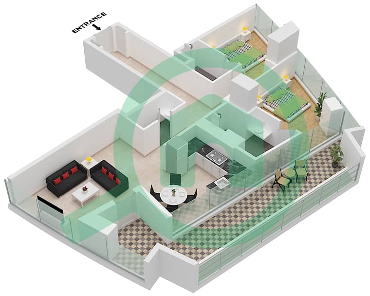 德-格里索诺萨法二号 - 2 卧室公寓类型27 FLOOR 50-51戶型图 Type 27 Floor 50-51 interactive3D