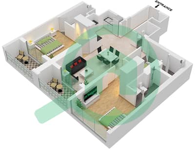 المخططات الطابقية لتصميم النموذج / الوحدة B / UNIT 05 FLOOR 13 شقة 2 غرفة نوم - شوبا كريك فيستا هايتس برج B