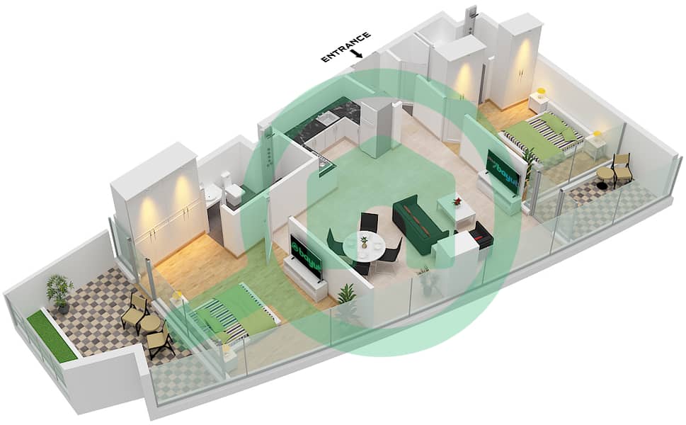 德-格里索诺萨法二号 - 2 卧室公寓类型28 FLOOR 57-58戶型图 Type 28 Floor 57-58 interactive3D