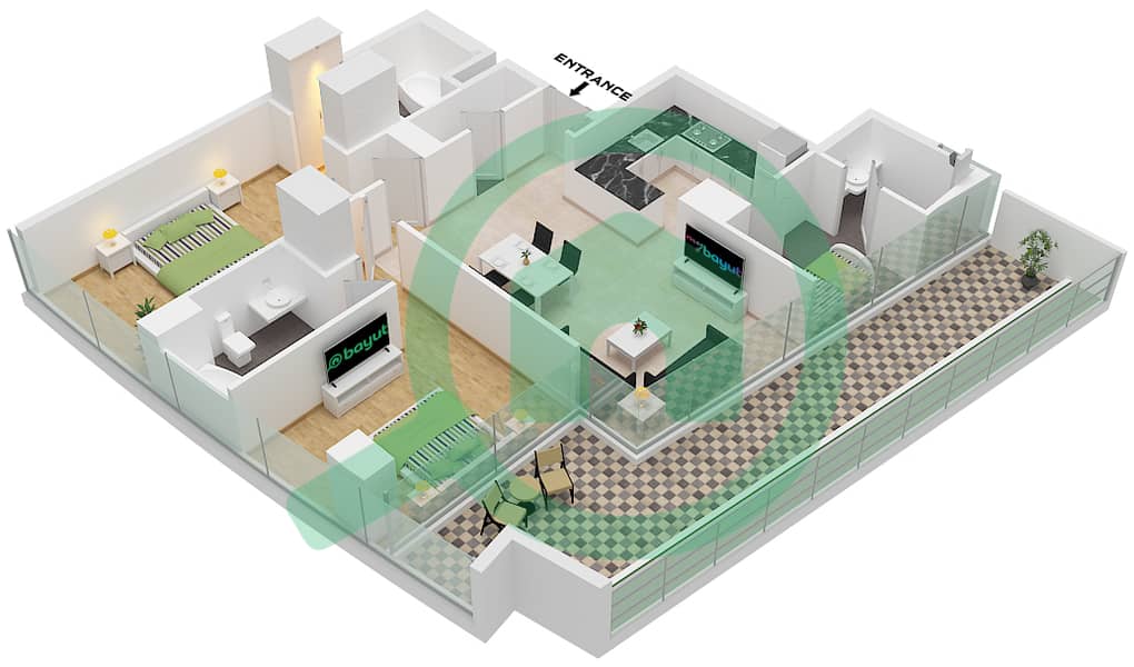 德-格里索诺萨法二号 - 2 卧室公寓类型29 FLOOR 61-62戶型图 Type 29 Floor 61-62 interactive3D