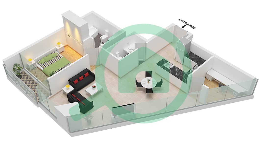 德-格里索诺萨法二号 - 1 卧室公寓类型3 FLOOR 13-14戶型图 Type 3 Floor 13-14 interactive3D