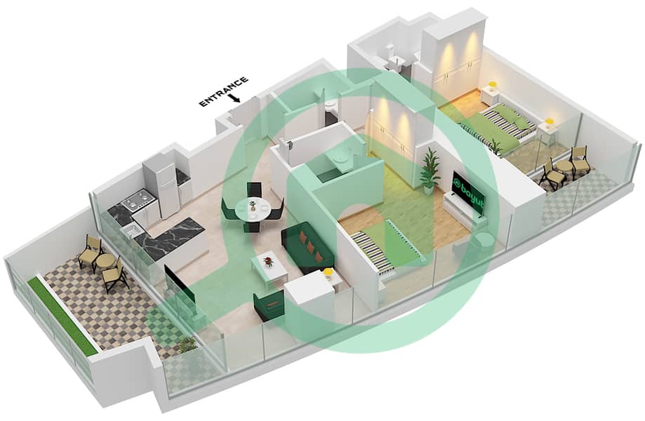 德-格里索诺萨法二号 - 2 卧室公寓类型3 FLOOR 17-18戶型图 Type 3 Floor 17-18 interactive3D