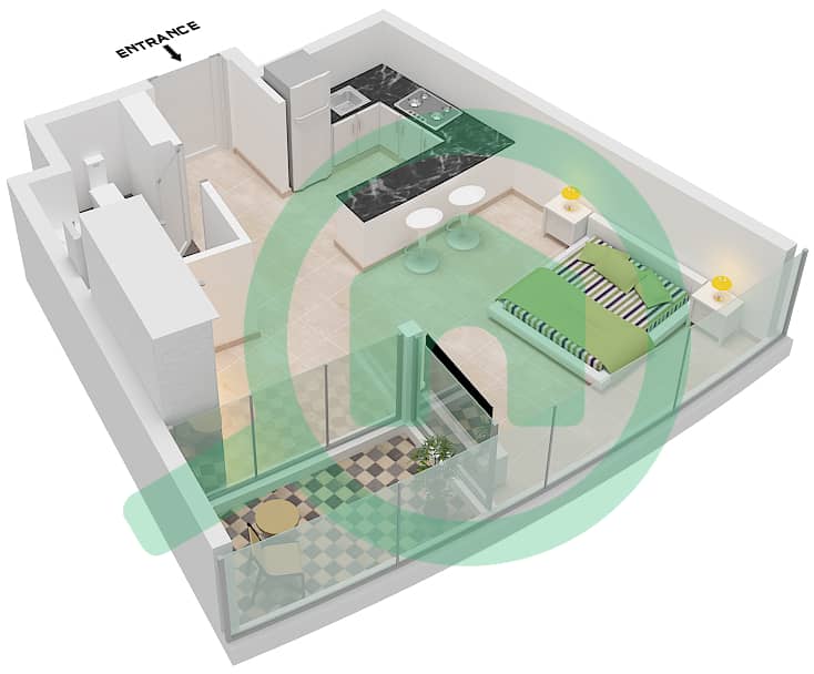 德-格里索诺萨法二号 - 单身公寓类型3 FLOOR 20-36,38-43戶型图 Type 3 Floor 20-36,38-43 interactive3D