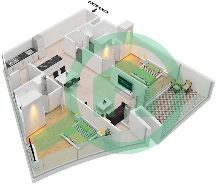 德-格里索诺萨法二号 - 2 卧室公寓类型31 FLOOR 71戶型图 Type 31 Floor 71 interactive3D