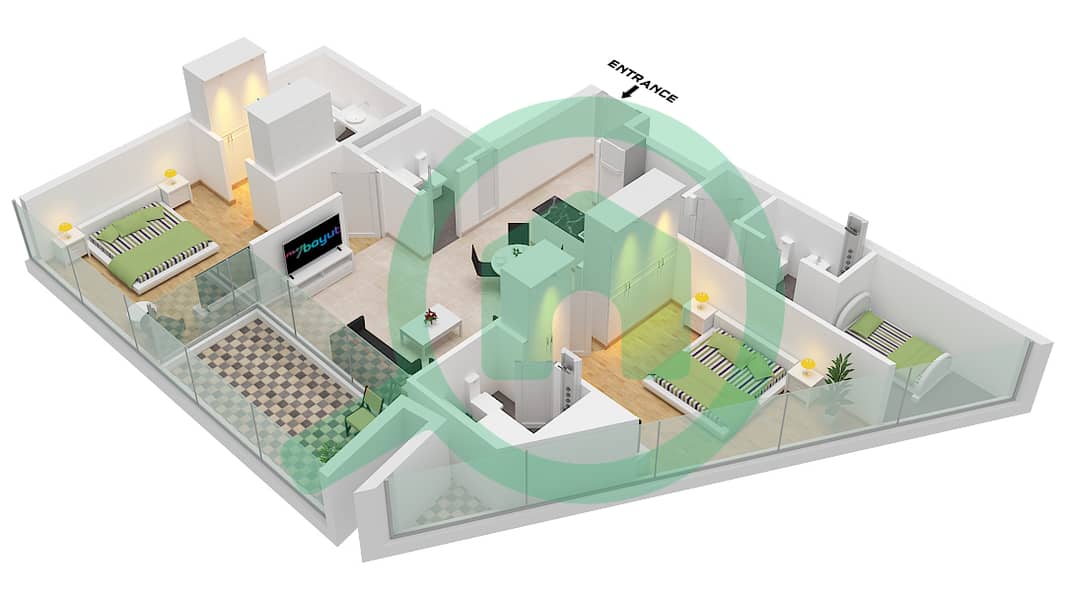 德-格里索诺萨法二号 - 2 卧室公寓类型32 FLOOR 18,71戶型图 Type 32 Floor 18,71 interactive3D