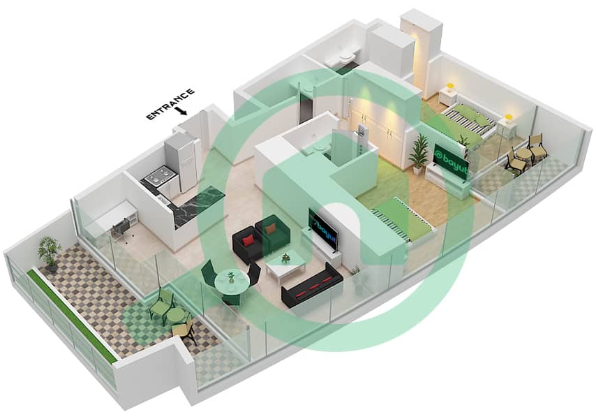 德-格里索诺萨法二号 - 2 卧室公寓类型36 FLOOR 68戶型图 Type 36 Floor 68 interactive3D