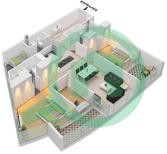 德-格里索诺萨法二号 - 2 卧室公寓类型37 FLOOR 19戶型图 Type 37 Floor 19 interactive3D