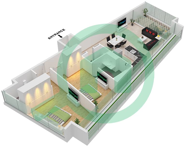 德-格里索诺萨法二号 - 2 卧室公寓类型4 FLOOR 16-17戶型图 Type 4 Floor 16-17 interactive3D