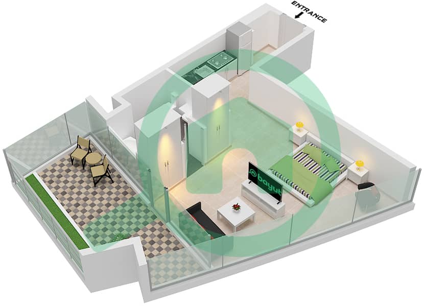 Safa Two by De Grisogono - Studio Apartment Type 4 FLOOR 22-24,55-56 Floor plan Type 4 Floor 22-24,55-56 interactive3D