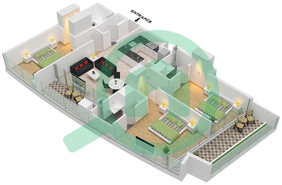 德-格里索诺萨法二号 - 3 卧室公寓类型5 FLOOR 24-25,54-55戶型图 Type 5 Floor 24-25,54-55 interactive3D
