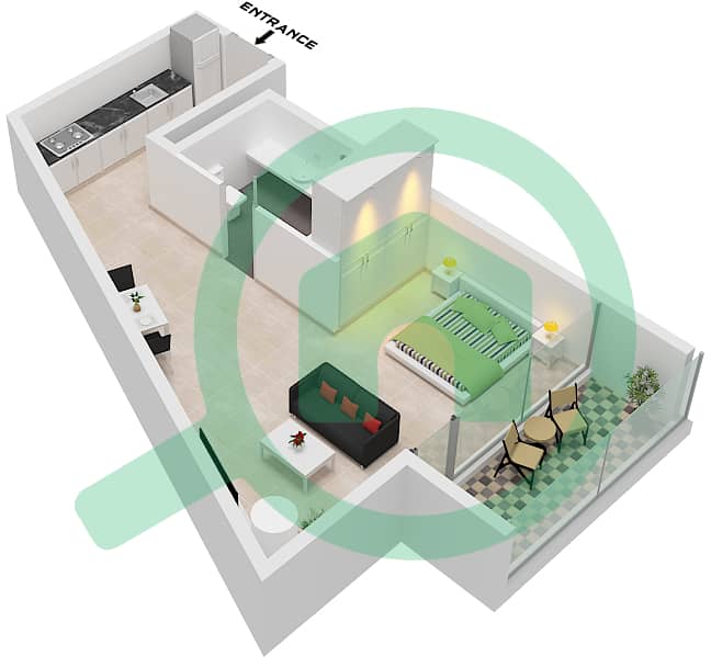 Safa Two by De Grisogono - Studio Apartment Type 5 FLOOR 51-54 Floor plan Type 5 Floor 51-54 interactive3D