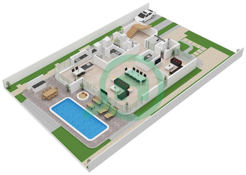 NB Collection - 3 卧室别墅类型／单位A / UNIT 1-3戶型图 Type A Unit 1-3 Floor Ground interactive3D