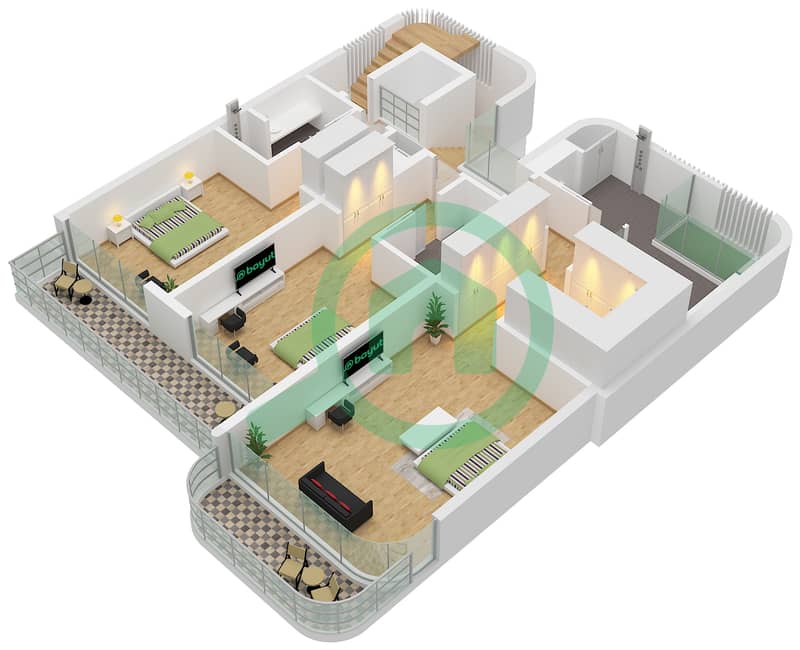 NB Collection - 3 卧室别墅类型／单位A / UNIT 1-3戶型图 Type A Unit1-3 Floor First interactive3D