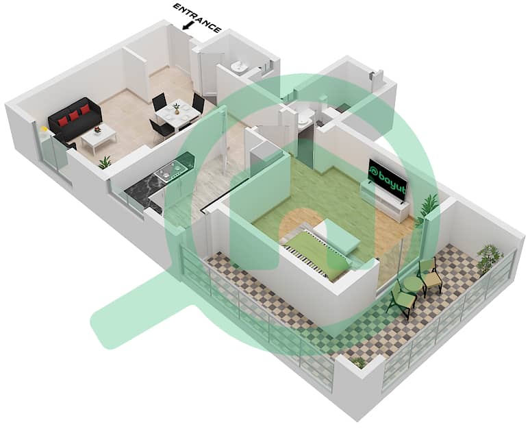 柏林区1号公寓 - 1 卧室公寓单位5 FLOOR 1戶型图 Unit 5 Floor 1 interactive3D