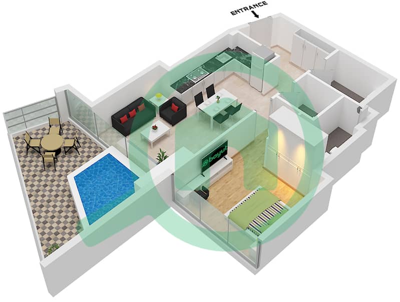 Binghatti Grove - Апартамент 1 Спальня планировка Тип 3 Type 3 interactive3D