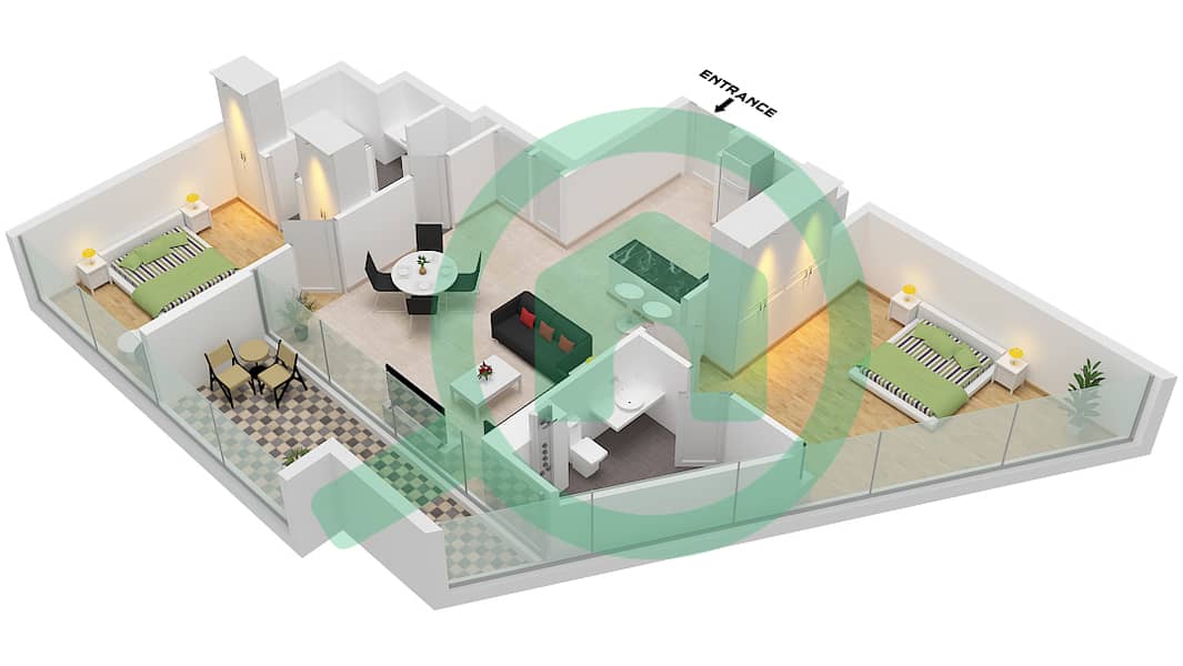 Safa Two by De Grisogono - 2 Bedroom Apartment Type 6 FLOOR 17 Floor plan Type 6 Floor 17 interactive3D