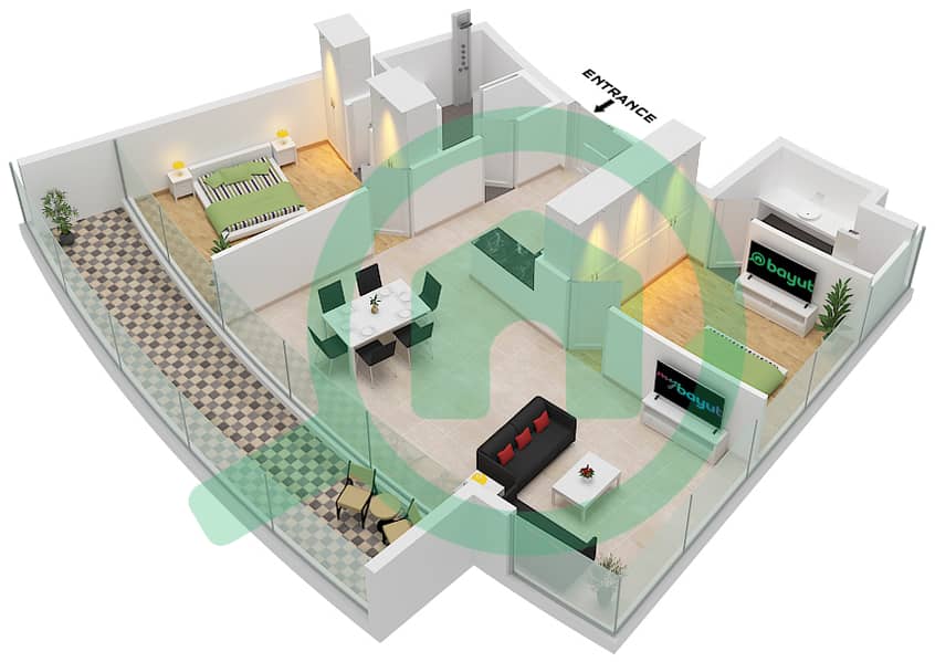 德-格里索诺萨法二号 - 2 卧室公寓类型6 FLOOR 19戶型图 Type 6 Floor 19 interactive3D