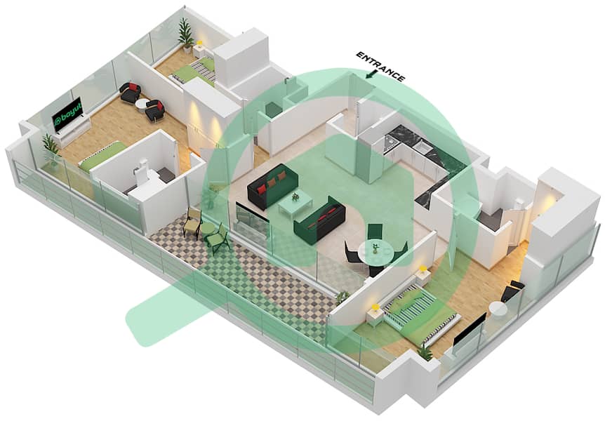 德-格里索诺萨法二号 - 3 卧室公寓类型6 FLOOR 31-36戶型图 Type 6 Floor 31-36 interactive3D