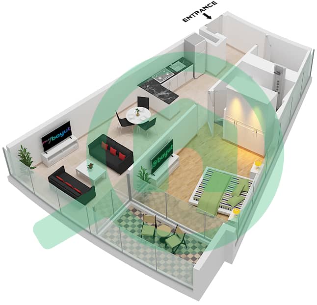 Safa Two by De Grisogono - 1 Bedroom Apartment Type 7 FLOOR 12-13 Floor plan Type 7 Floor 12-13 interactive3D