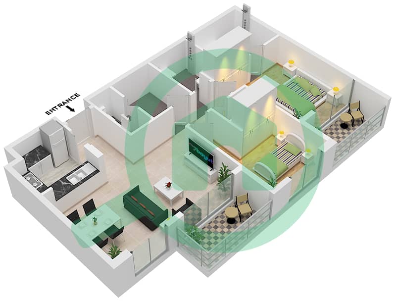 Centrium Tower 4 - 2 Bedroom Apartment Type A Floor plan Type A interactive3D
