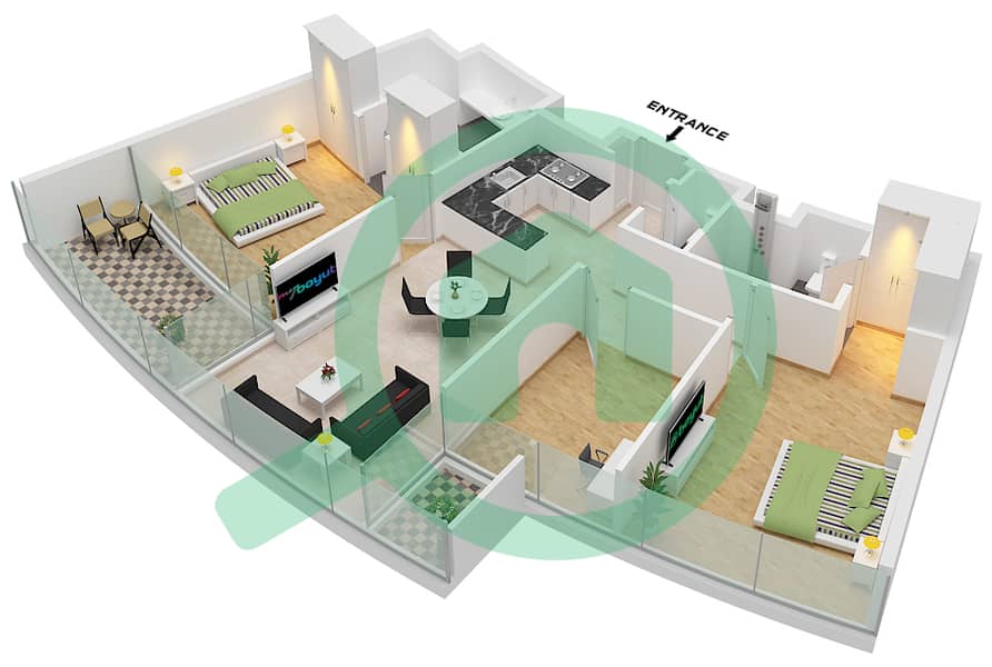 Safa Two by De Grisogono - 2 Bedroom Apartment Type 7 FLOOR 20-36,38-43 Floor plan Type 7 Floor 20-36,38-43 interactive3D