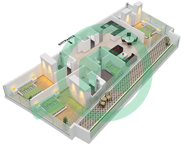 德-格里索诺萨法二号 - 3 卧室公寓类型8 FLOOR 65戶型图 Type 8 Floor 65 interactive3D