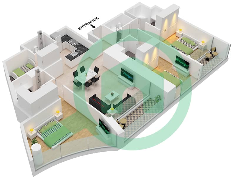 Safa Two by De Grisogono - 3 Bedroom Apartment Type 8 FLOOR 70 Floor plan Type 8 Floor 70 interactive3D