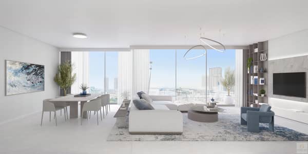 فلیٹ 2 غرفة نوم للبيع في قرية جميرا الدائرية، دبي - Hillmont-Residences-living-and-dining. jpg