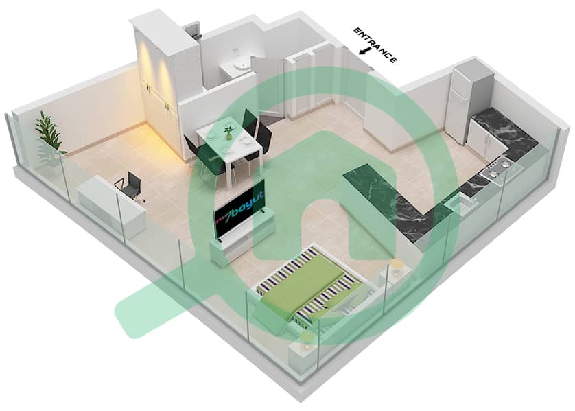 德-格里索诺萨法二号 - 单身公寓类型9 FLOOR 52-58戶型图 Type 9 Floor 52-58 interactive3D