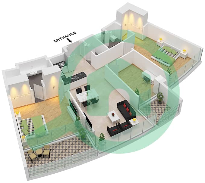 德-格里索诺萨法二号 - 2 卧室公寓类型A戶型图 Type A interactive3D