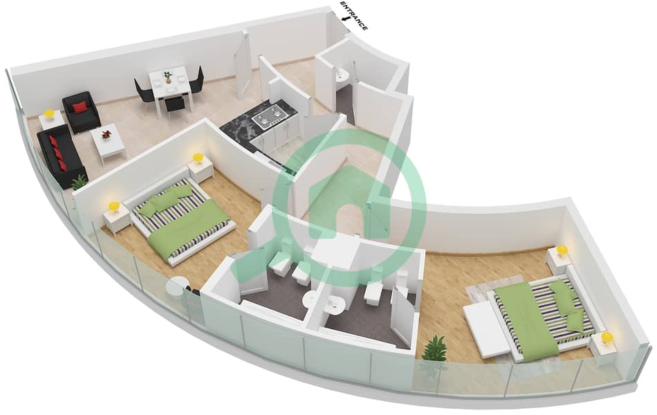 阿尔法拉希大厦 - 2 卧室公寓类型A戶型图 Type A interactive3D