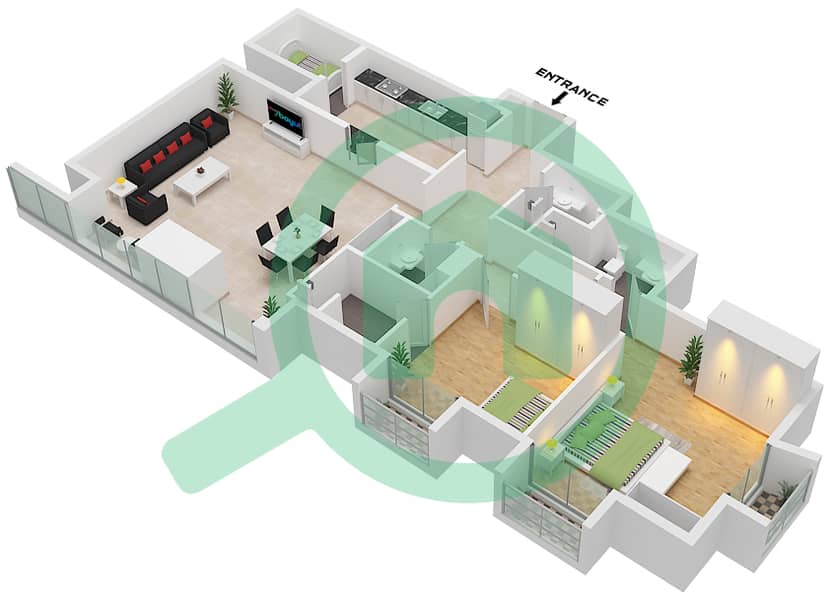 永恒之塔 - 2 卧室公寓类型A1戶型图 Type A1 interactive3D