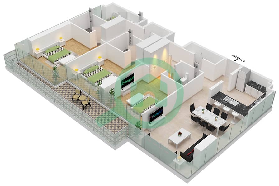 Moonstone Residence - 3 Bedroom Apartment Type A FLOOR TYPICAL 3 Floor plan Type A Floor Typical 3 interactive3D