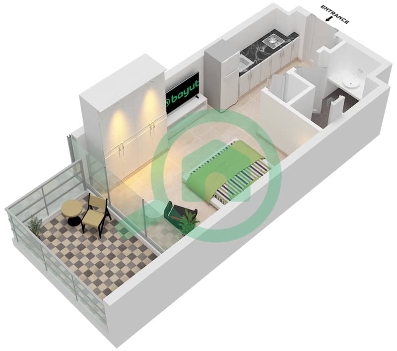 Роув Хоум - Апартамент Студия планировка Тип A1 Type A1 Floor Typical interactive3D