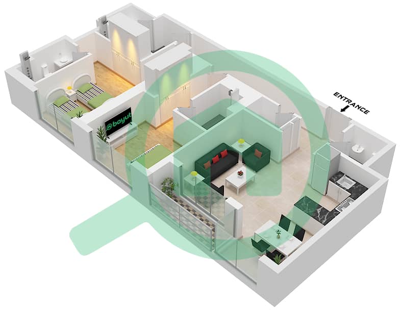 Sobha One Tower B - 2 Bedroom Apartment Type/unit B / UNIT 20 FLOOR 20 Floor plan Type B Unit 20 Floor 20 interactive3D