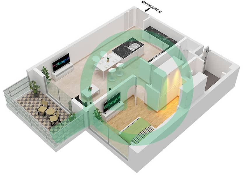 المخططات الطابقية لتصميم الوحدة 7 FLOOR 1 شقة 1 غرفة نوم - ذا هايبري Unit 7 Floor 1 interactive3D