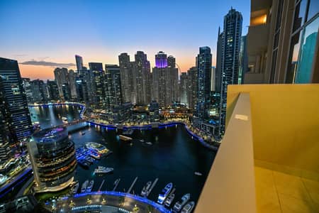 迪拜码头， 迪拜 单身公寓待租 - Balcony night view. jpg