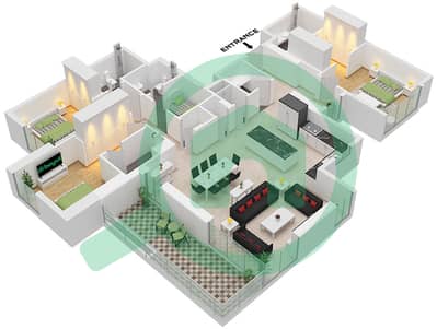 المخططات الطابقية لتصميم النموذج / الوحدة A / UNIT 1 FLOOR 1,3,5 شقة 3 غرف نوم - بناية سيليا 8