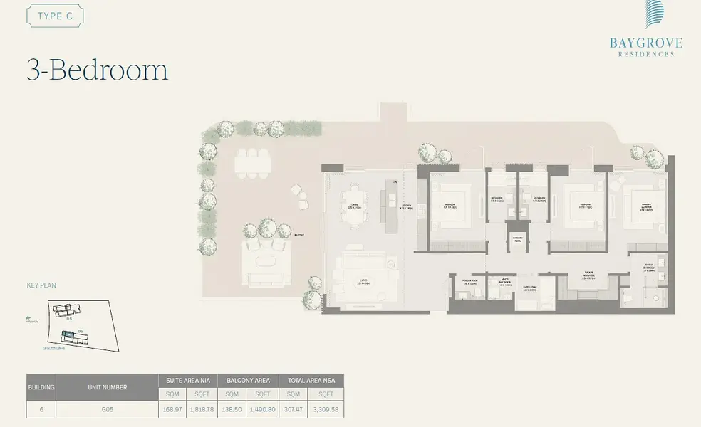 3 BR floor plan