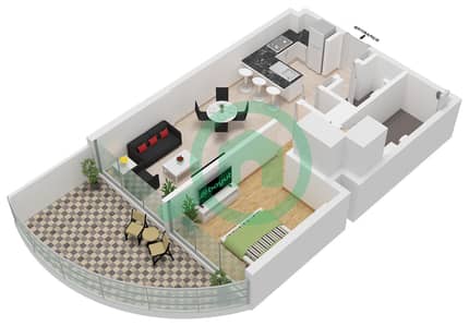 المخططات الطابقية لتصميم النموذج A شقة 1 غرفة نوم - لاجون فيوز 8