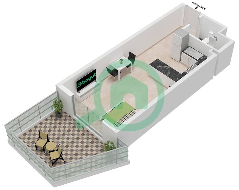 المخططات الطابقية لتصميم الوحدة 1041 شقة استوديو - كاسا غراندي Unit 1041 interactive3D
