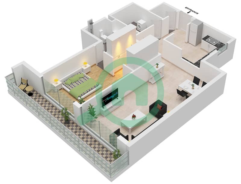 The Derby Residence 1 - 1 Bedroom Apartment Type 3 Floor plan Type 3 interactive3D