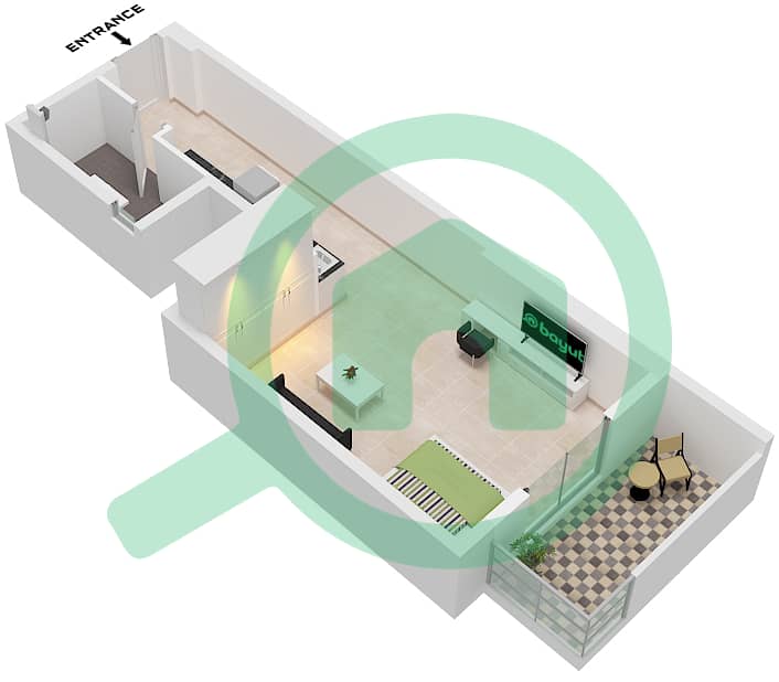 المخططات الطابقية لتصميم الوحدة 6 FLOOR 1 شقة استوديو - بناية مجموعة برلين 1 Unit 6 Floor 1 interactive3D
