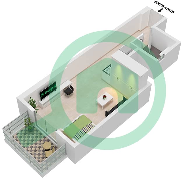 柏林区1号公寓 - 单身公寓单位9 FLOOR 1戶型图 Unit 9 Floor 1 interactive3D