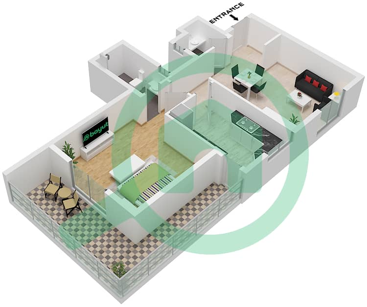 柏林区1号公寓 - 1 卧室公寓单位10 FLOOR 1戶型图 Unit 10 Floor 1 interactive3D