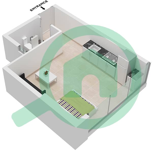 المخططات الطابقية لتصميم الوحدة 1 FLOOR 11 شقة استوديو - بناية مجموعة برلين 1 Unit 1 Floor 11 interactive3D